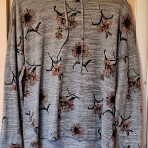 Floral Patterned Gray Women's Hoodie